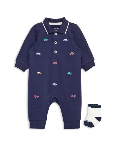 Little Me Boys' Cars Coverall & Socks Set - Baby In Blue