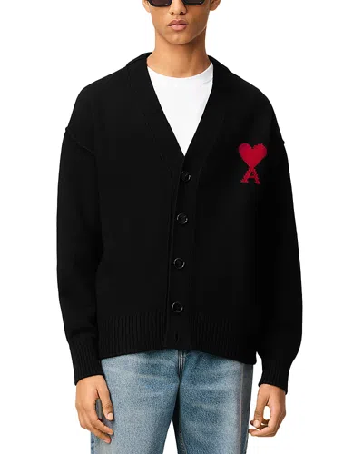 Ami Alexandre Mattiussi Ami Wool Cardigan With Logo In Black