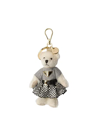 Prada Teddy Bag Charm With Metal Ring In Neutral