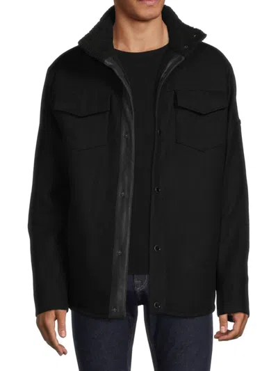 Karl Lagerfeld Men's Faux Shearling Lined Wool Blend Shacket In Black
