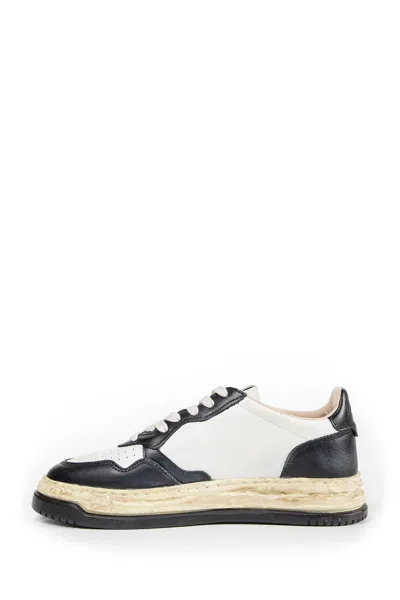 Autry Medalist Low Vintage X Mihara Yasuhiro White And Black Sneakers With Handcrafted Sole In Leather Man In Multi
