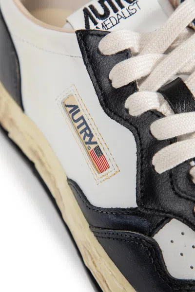 Autry Medalist Low Vintage X Mihara Yasuhiro White And Black Sneakers With Handcrafted Sole In Leather Man In Multi