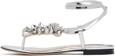 Machmach Puffy Heart Mirror Leather Flip Flops In Silver