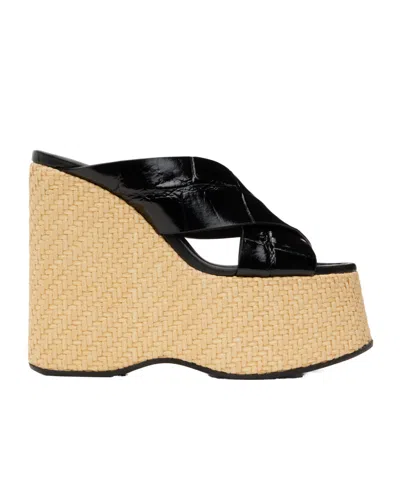 Paris Texas Mara Croc-effect Leather Platform Sandals In Black