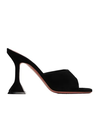 Amina Muaddi Black Calf Leather Bos Taurus Stiletto Heel Sandals In Black