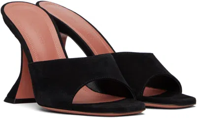 Amina Muaddi Black Calf Leather Bos Taurus Stiletto Heel Sandals In Black