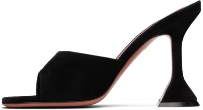 Amina Muaddi Black Calf Leather Bos Taurus Stiletto Heel Sandals In Black