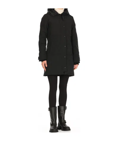 Canada Goose Mid-length Padded Coat With Detachable Hood And Quilted Design In Black