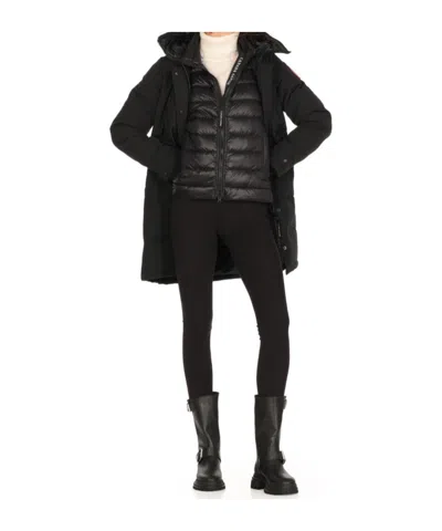 Canada Goose Mid-length Padded Coat With Detachable Hood And Quilted Design In Black