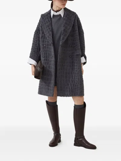 Brunello Cucinelli Crocodile-effect Coat In Gray