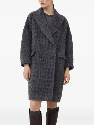 Brunello Cucinelli Crocodile-effect Coat In Gray