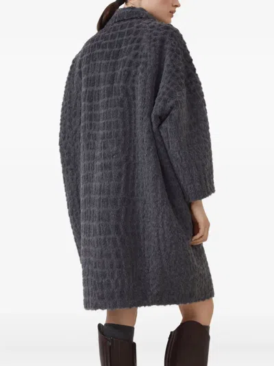 Brunello Cucinelli Crocodile-effect Coat In Gray