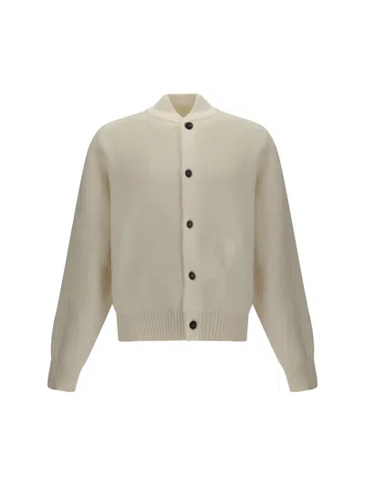 Jacquemus Soft Knit Cardigan Embroidered Detail In Neutral