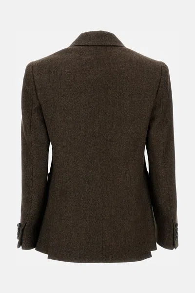 Max Mara Brown Single-breasted Jacket In Wool Tweed In Green