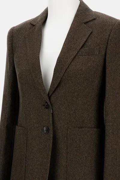 Max Mara Brown Single-breasted Jacket In Wool Tweed In Green