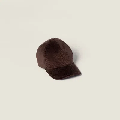 Miu Miu Logo-patch Corduroy Baseball Cap In Brown