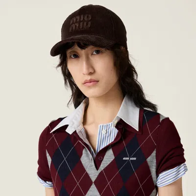 Miu Miu Logo-patch Corduroy Baseball Cap In Brown