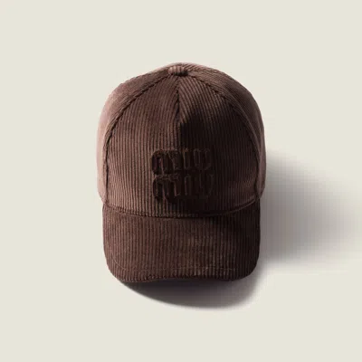 Miu Miu Logo-patch Corduroy Baseball Cap In Brown
