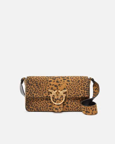 Pinko Slouchy Bag In Leopard Suede In Brown