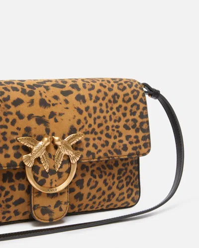 Pinko Slouchy Bag In Leopard Suede In Brown