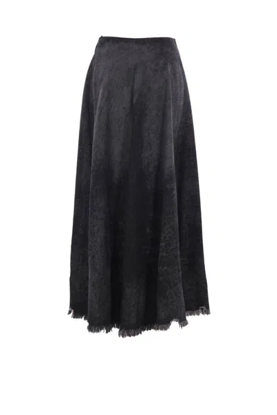 Diesel Full Skirt In Lasered Cotton-hemp Denim In Black