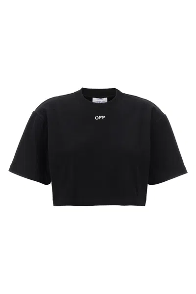 Off-white Off White Cropped T Shirt With Off Embroidery In Black