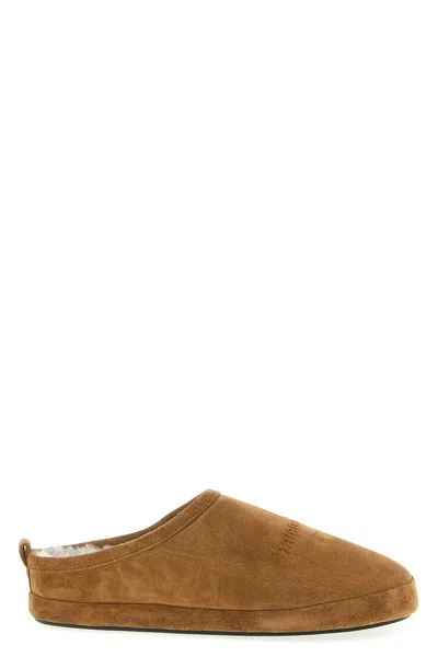 Balenciaga Camel Suede Alaska Ankle Slippers In Brown