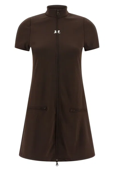 Courrèges Mini Dress With High Collar And Pockets In Brown