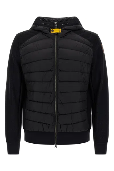 Parajumpers Quilted Black Down Jacket With Hood And Textured Sides In Black