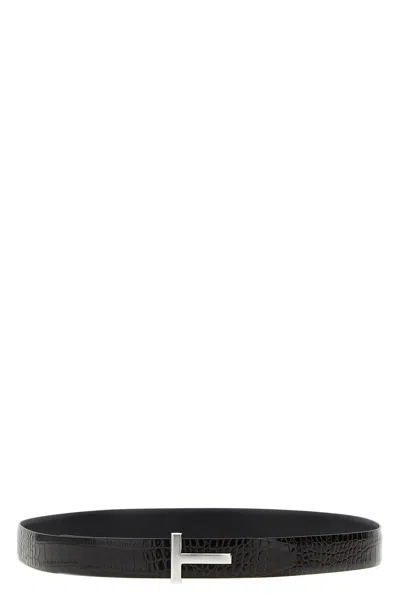 Tom Ford Reversible Crocodile Leather Belt Belts Brown In Black