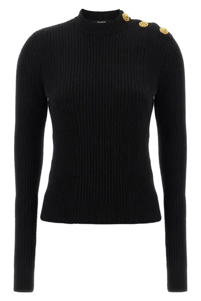 Balmain Eco-cashmere Button Sweater Sweaters And Cardigans Black In Black