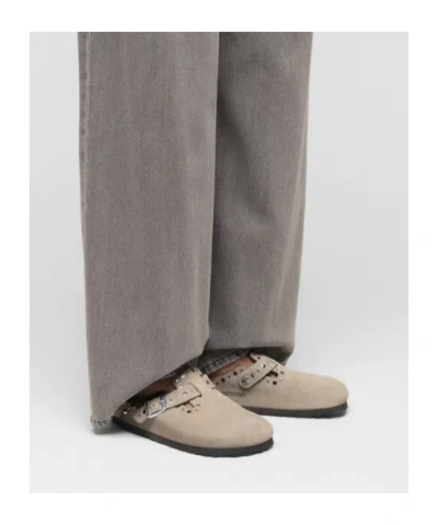 Birkenstock Beige Slip-on Sandals With Adjustable Buckle In Brown