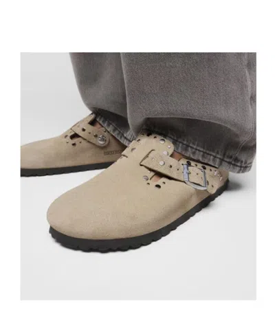 Birkenstock Beige Slip-on Sandals With Adjustable Buckle In Brown