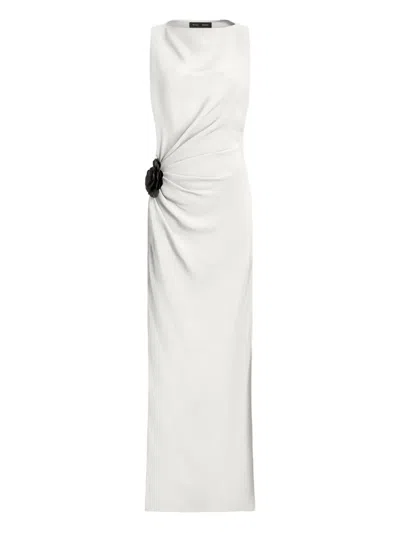 Proenza Schouler Rose-embellished Draped Maxi Evening Dress In White