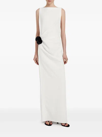 Proenza Schouler Rose-embellished Draped Maxi Evening Dress In White
