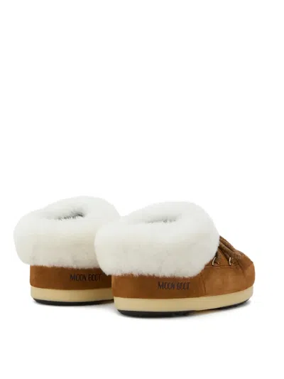 Moon Boot Evx Lace-up Shearling Mules In Brown
