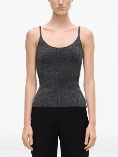 Adam Lippes Brushed Cashmere Spaghetti-strap Top In Black