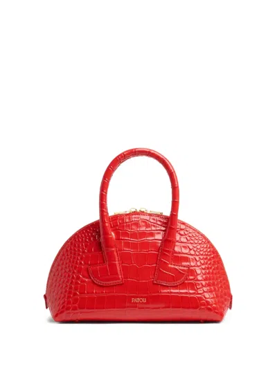 Patou Le  Bowling Crocodile-embossed Half-moon Bag In Red
