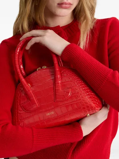Patou Le  Bowling Crocodile-embossed Half-moon Bag In Red