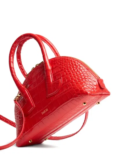 Patou Le  Bowling Crocodile-embossed Half-moon Bag In Red