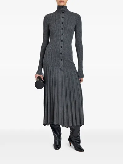 Proenza Schouler Jada Turtleneck Drop-waist Button-front Maxi Dress In Gray