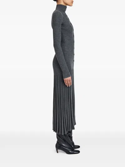 Proenza Schouler Jada Turtleneck Drop-waist Button-front Maxi Dress In Gray