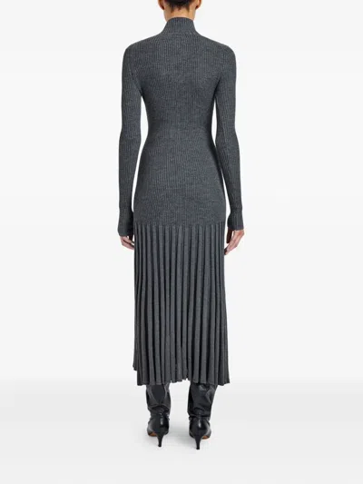 Proenza Schouler Jada Turtleneck Drop-waist Button-front Maxi Dress In Gray