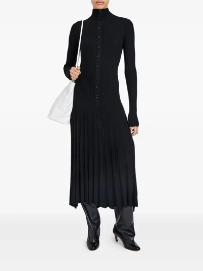 Proenza Schouler Jada Turtleneck Drop-waist Button-front Maxi Dress In Multi