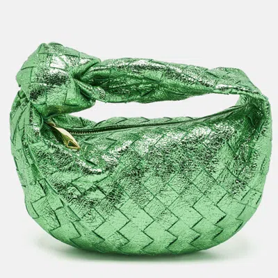 Pre-owned Bottega Veneta Metallic Green Intrecciato Leather Mini Jodie Hobo