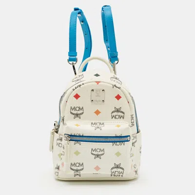 Pre-owned Mcm Blue/white Visetos Coated Canvas And Leather Mini Stark Backpack
