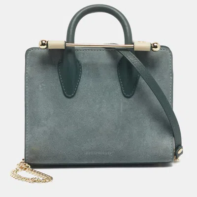 Pre-owned Strathberry Tricolor Suede And Leather Nano Midi Top Handle Bag In Multi