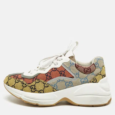 Pre-owned Gucci Multicolor Gg Canvas And Leather Rhyton Sneakers Size 39