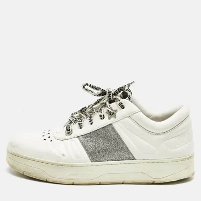 Pre-owned Jimmy Choo White/silver Leather Studded Hawaii/f Low Top Sneakers Size 40