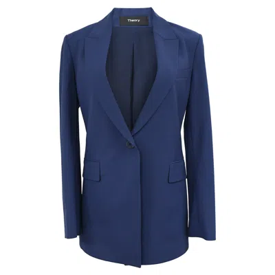 Theory Single-breasted Blazer In Navy Blue Wool In Blue